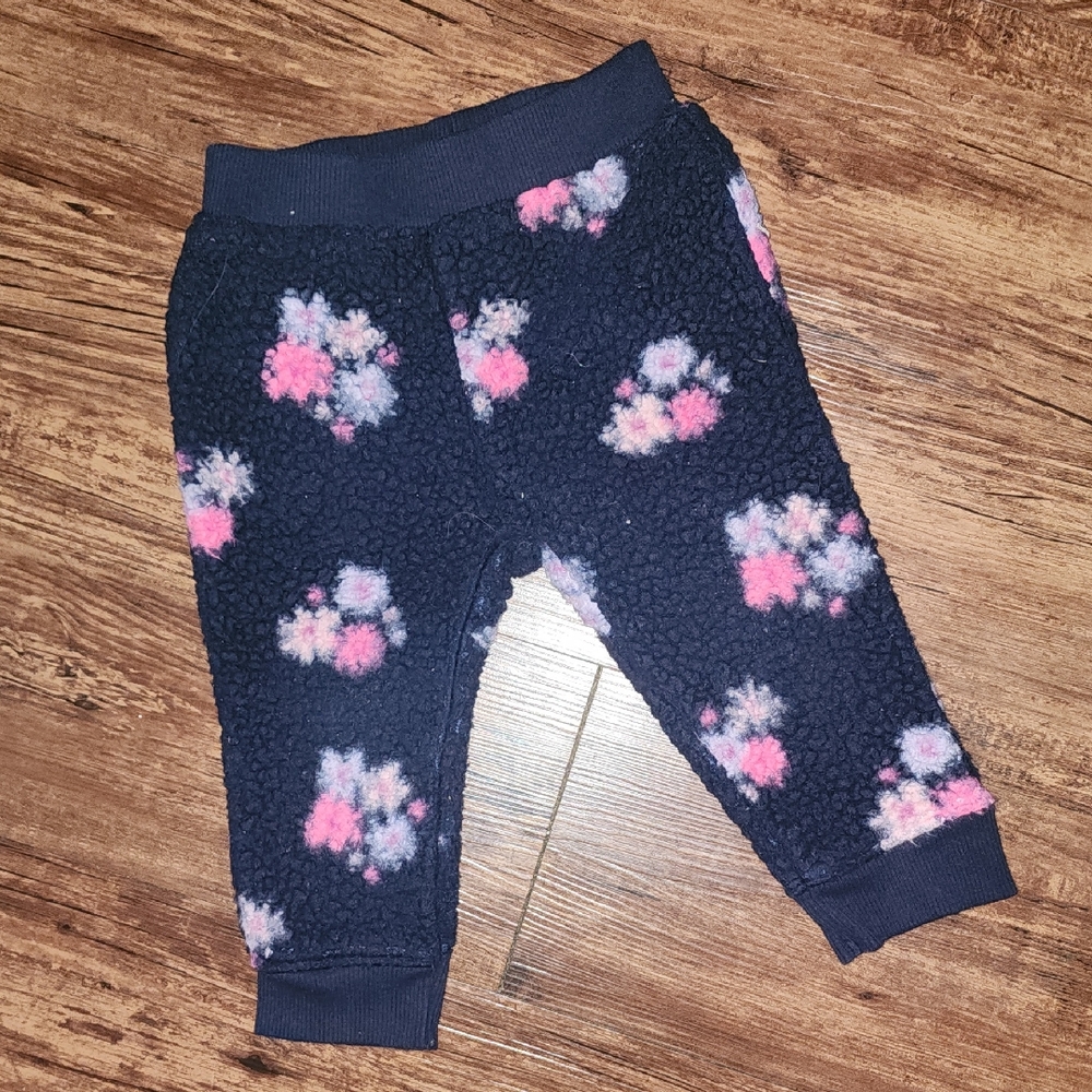 Cat & Jack Fleece Joggers - Black with Pink Floral Size 12 Months